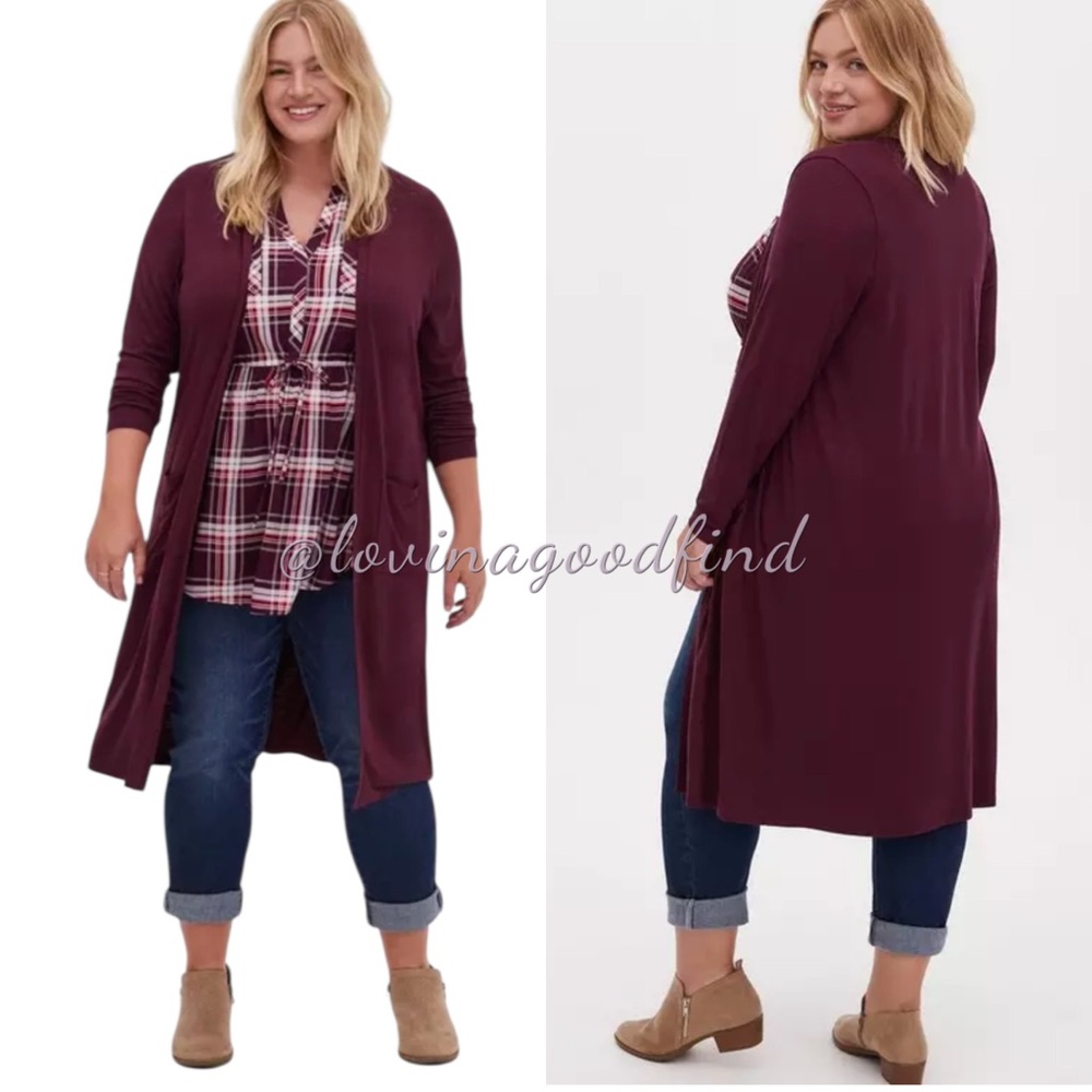 Torrid Super Soft Slub Burgundy Longline Duster Lightweight Cardigan NWT sz 2X